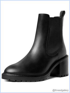 High Heeled Chelsea Ankle Boots Genuine Leather Block Heel Workwear